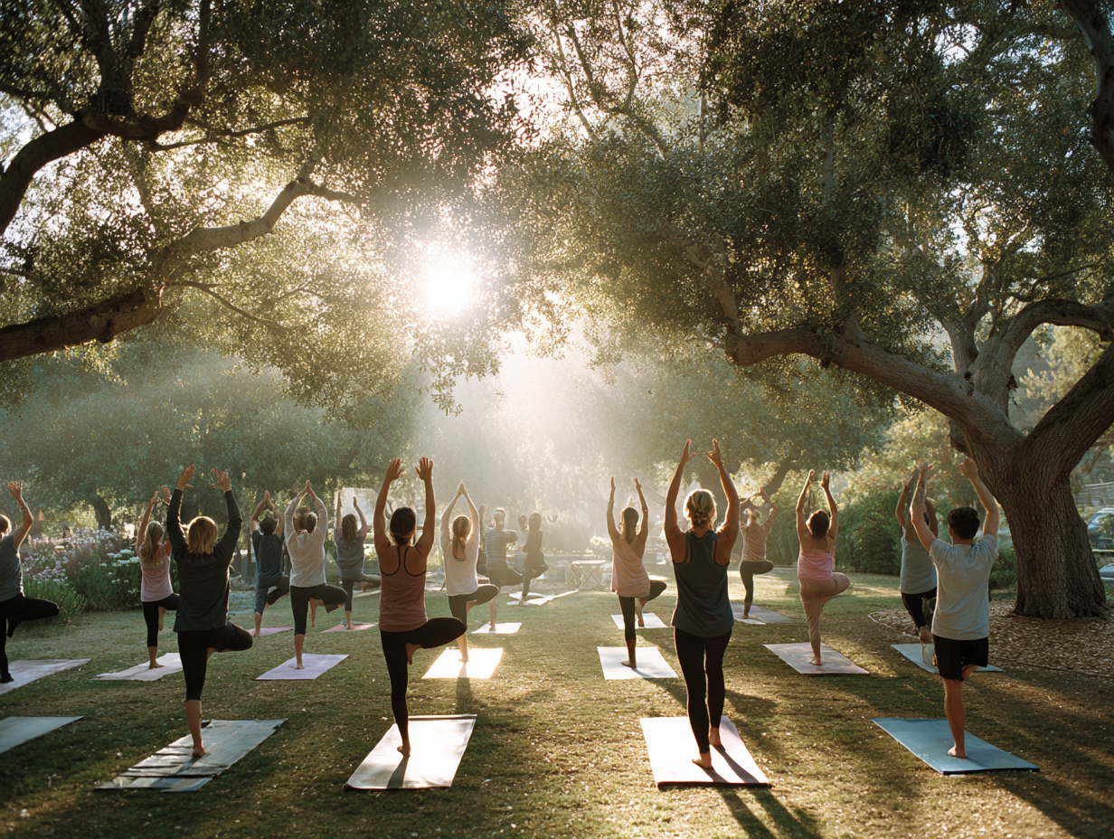Жінка практикує йогу на природі